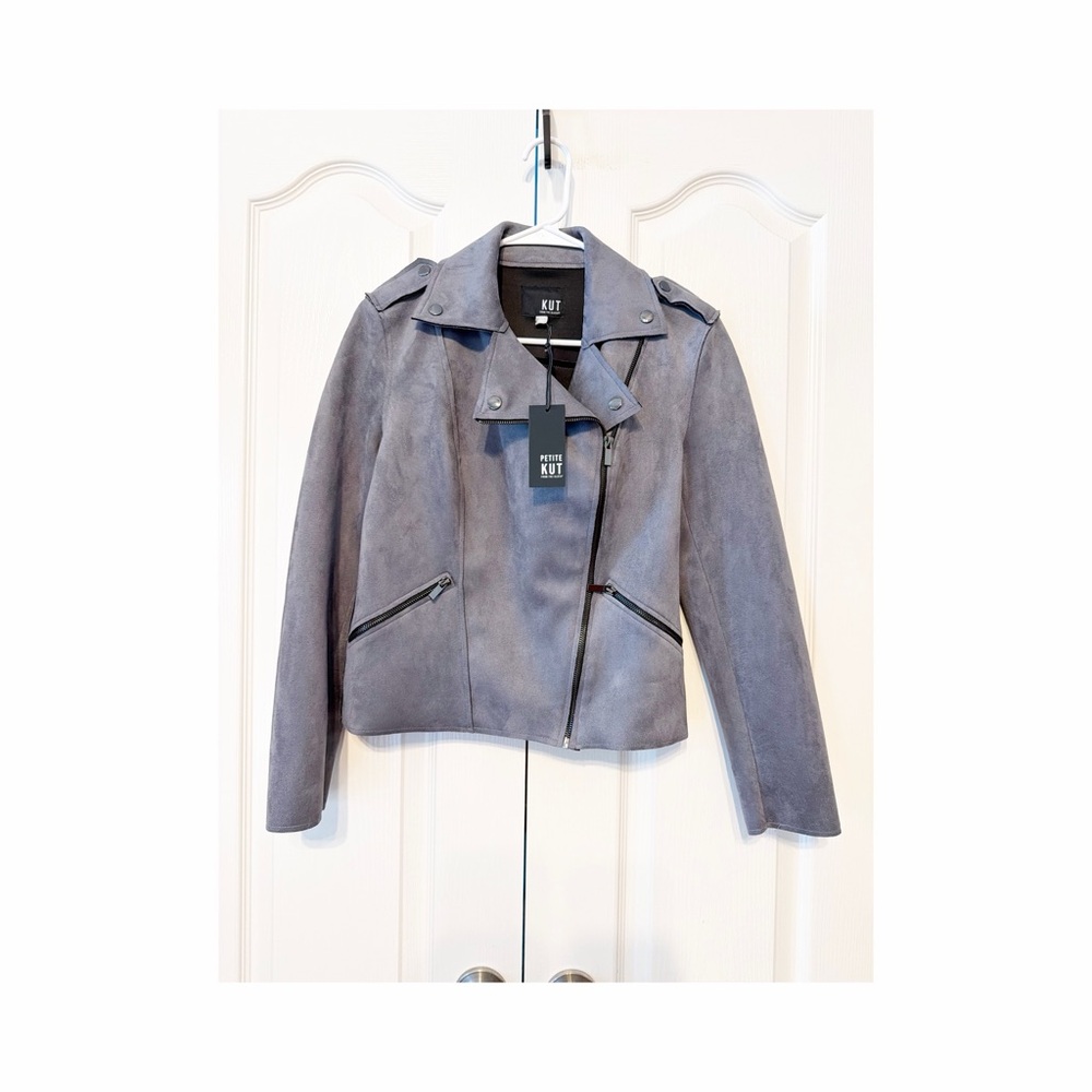 Kut from the Kloth Women's Faux Suede Moto Jacket  
Gray Size XXS Petite NWT